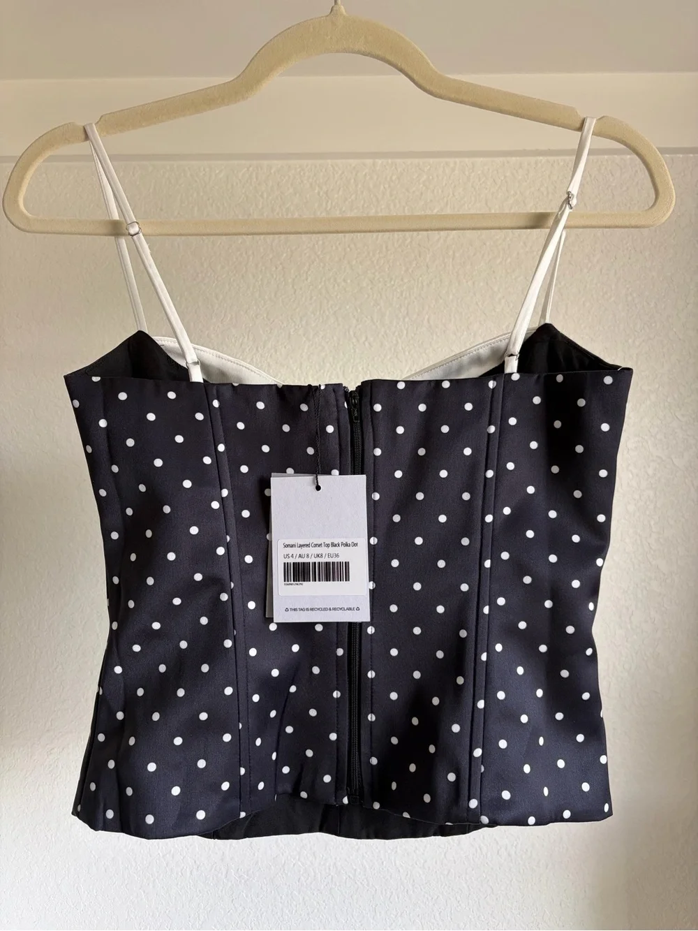 🍒Princess Polly Somani Layered Corset Top Black Polka Dot - Size US 4